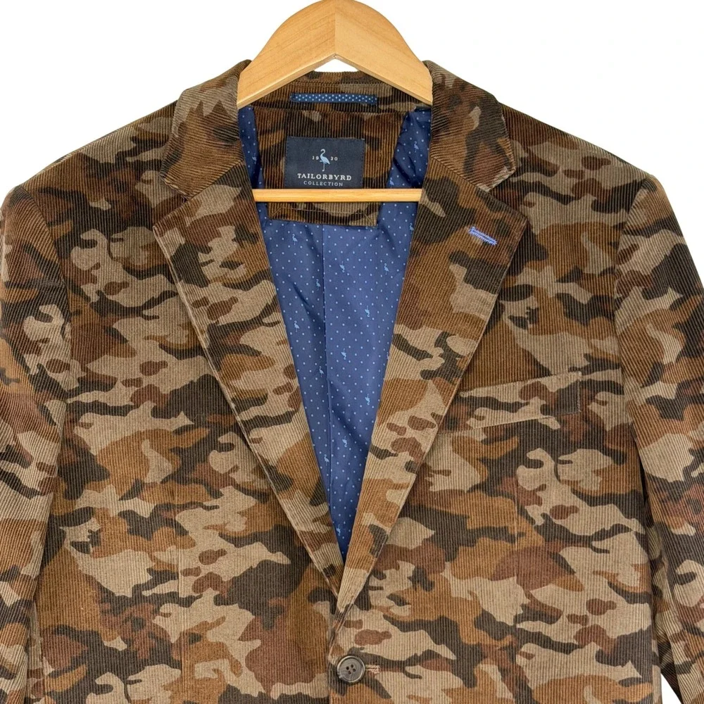 TailorByrd Camo Corduroy Blazer Brown Heritage Ivy Prep Sport Coat Mens 40R